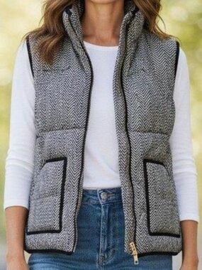J. Crew black and white Herringbone quilted vest